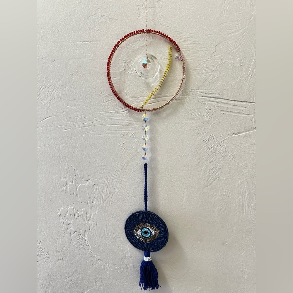 Evil Eye Wall Hanging with Blue and Red Accents